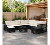Teenpull Conjunto jardín sofá Modular 12 pcs Negro y Blanco Crema con Mesa y Cojines, Mueble Exterior para terraza, Patio o balcón, Resistente al Clima, Ideal para reunión y Descanso