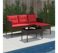 Teenpull Conjunto jardín sofá Modular 2 pcs ratán sintético marrón y Rojo con Mesa Vidrio Cojines Resistentes para terraza Patio balcón Descanso Ocio reunión Exterior