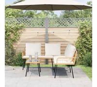 Teenpull Conjunto jardín sofá ratán sintético Natural 2 pcs para terraza Patio Exterior con Mesa y Cojines Resistentes Modular diseño cómodo para Ocio y reunión al Aire Libre