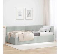 Teenpull Corner Bed Frame with Mattress 2 Piece Set, Light Gray Velvet Upholstered Platform Bed, Padded Headboard, 100 x 200 cm, Indoor Bedroom Space Saving Design for Rest and Sleeping Comfort