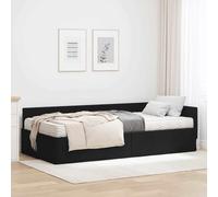 Teenpull Corner Bed Frame with Mattress, Black upholstered Platform Bed, Breathable Fabric, Adjustable headboard, Fixed slats, 90 x 190 cm, Indoor Use, Modern Bedroom Comfort