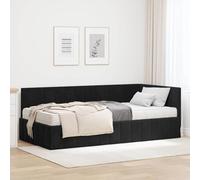 Teenpull Corner Bed Frame with Mattress Black Velvet, upholstered headboard, 90 x 190 cm Platform Bed for Bedroom, Medium Firm Foam Mattress, Plywood Structure, Space Saving Interior Use, 2 Piece Set