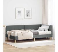 Teenpull Corner Bed Frame with Mattress Gray Fabric Upholstered Headboard Plywood Structure, 90 x 190 cm Single for Bedroom, Space Saving Indoor Use, Support and Comfort