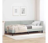 Teenpull Corner Bed Frame with Mattress, Light Gray Velvet Platform Bed, Plywood Base, Wall Mounted Headboard, 90 x 190 cm, Indoor Bedroom Use, Space Saving Sleep Support