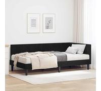 Teenpull Corner Bed Frame with Mattress Set, Black Velvet Upholstered Platform Bed, 204 x 104 x 72 cm, 100 x 200 cm, Plywood Base, Indoor Bedroom Seating and Sleeping for Space Saving Comfort