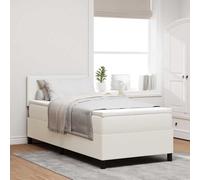 Teenpull Cream Box Spring Bed 100 x 200 cm Corduroy Upholstery with Adjustable Headboard, Engineered Wood Frame, Pocket Spring Mattress, Medium Firm Support for Bedroom Indoor Sleep