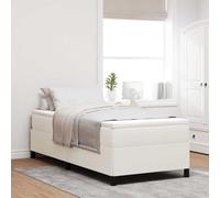 Teenpull Cream Box Spring Bed 80 x 200 cm Corduroy Upholstery Solid Pine Frame Slatted Base for Bedroom, Single Mattress Support, Modern Minimalist Sleeping Platform