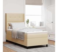 Teenpull Cream Box Spring Bed with Adjustable Cushion Headboard, 200 x 100 cm Fabric, Wooden Frame, Medium Firm Pocket Spring Mattress, Indoor Bedroom Support, 2 Height Positions