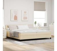 Teenpull Cream Box Spring Bed with Cushion, 200 x 200 cm upholstered Frame, Adjustable headboard, Pocket Spring Mattress, LED Strips, Bedroom Support for Adult Guest Home Use