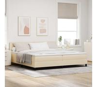 Teenpull Cream Box Spring Bed with Headboard 200 x 200 cm Upholstered Fabric, Wooden Frame, Adjustable 2-Position Headboard, Medium Firm Mattress, Indoor Bedroom Support for Two