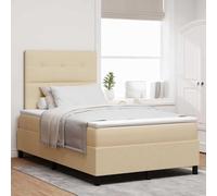 Teenpull Cream Box Spring Bed with LED Strips, 120 x 190 cm upholstered Frame with Adjustable headboard, Medium-Firm Pocket Spring Mattress, Wood Structure for Modern Bedroom Comfort