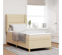 Teenpull Cream Box Spring Bed with Manual headboard, 90 x 190 cm Mattress, upholstered Frame, Medium Firmness Support, Pine Wood Structure, Indoor Bedroom Use, Adjustable 2 Height Positions