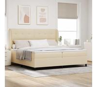 Teenpull Cream Box Spring Bed with Upholstered Headboard 200 x 200 cm, Wooden Frame and Medium Firmness Mattress, Adjustable Height, Indoor Bedroom Comfort for Two, Durable Fabric Finish