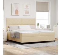 Teenpull Cream Box Spring Bed with upholstered headboard, 200 x 200 cm, Wooden Frame, Medium Firmness Mattress, Two Height Settings, Indoor Bedroom Support and Comfort