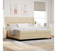 Teenpull Cream Box Spring Bed with upholstered headboard 200 x 200 cm, Wooden Frame, Medium Firmness Mattress, Pillow Top, Adjustable Winged headboard for Bedroom Comfort and Indoor Use