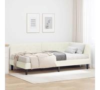 Teenpull Cream Corner Bed Frame 100 x 200 cm Velvet upholstered L Shape Plywood Structure with Foam Mattress Reversible headboard Space Saving Sofa Bed for Bedroom Guest Room Indoor Use