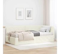 Teenpull Cream Corner Bed Frame 90 x 200 cm Velvet, L Shape Space Saving Design, Reversible Headboard, Includes Mattress, Sleep and Sofa Use for Bedroom, Support and Comfort