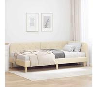 Teenpull Cream Corner Bed Frame, upholstered Fabric, 100 x 200 cm Mattress Size, Fixed Slat Base, Reversible headboard, Space Saving L Shape for Bedroom and Daily Rest