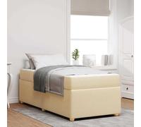 Teenpull Cream Fabric Bed Frame with Mattress, 80 x 200 cm Single Bed, Wooden Structure, Breathable Upholstery, Medium Firm Support, Modern Bedroom Base for 1 Person, Durable Sleep Comfort
