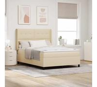 Teenpull Cream LED Box Spring Bed with Headboard, 140 x 200 cm Upholstered Frame, Wood Structure, Adjustable Height, USB RGB Strip, Medium Firm Mattress, Indoor Bedroom, 2 Person, 280 kg