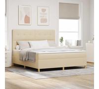 Teenpull Cream LED Box Spring Bed with headboard 180 x 200 cm, upholstered Frame, Medium Firmness Mattress, RGB Strip Light, USB Power, for Two Adults, Indoor Bedroom Use