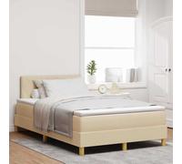 Teenpull Cream LED Box Spring Bed with LED Strips, upholstered Frame, Adjustable headboard, 120 x 200 cm Mattress Size, USB Powered, Modern Bedroom Base for Home Indoor Use