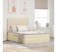 Teenpull Cream LED Storage Bed Frame with Mattress, upholstered Base, 140 x 190 cm, Gas Lift, Adjustable headboard, USB Lights, Under Bed Storage for Bedroom Use
