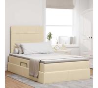 Teenpull Cream LED Storage Bed with Mattress 120 x 190 cm upholstered Frame, Lift up Gas Storage Base, Adjustable headboard, USB LED Lights, Medium Firmness for Bedroom Comfort and Space Saving