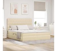 Teenpull Cream LED Storage Bed with Mattress, 200 x 200 cm, Wooden Frame, Adjustable headboard, Gas Lift, USB Light Strips, Under Bed Storage for Bedroom, Adult Use