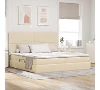 Teenpull Cream LED Storage Bed with Mattress, upholstered Platform Base, Gas Lift canapé, Adjustable headboard, USB Ambient Lighting, Bedroom Storage, 200 x 200 cm