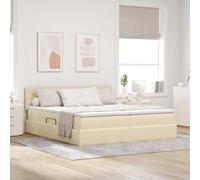 Teenpull Cream LED Storage Bed with Mattress, upholstered Platform Frame, Gas Lift Storage, Adjustable headboard, USB Lighting, 200 x 200 cm, Indoor Bedroom Use, for Two Adults