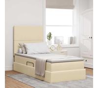 Teenpull Cream Storage Bed with Mattress 100 x 200 cm Fabric Upholstered Metal Frame Hydraulic Lift Bed, Base with Headboard and Under Storage for Room Space Saving