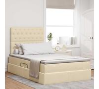 Teenpull Cream Storage Bed with Mattress 120 x 200 cm upholstered Frame, Hydraulic Side Lift, headboard, Modern Bedroom Platform Bed with Hidden Storage and Space Saving Comfort