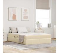 Teenpull Cream Storage Bed with Mattress, upholstered Polyester Frame, Hydraulic Lift Base, 140 x 200 cm Double Size, Metal slatted Support, Bedroom Space Saving Solution