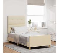 Teenpull Cream upholstered Bed Frame with headboard 80 x 200 cm, Platform Bed, Solid Pine Wood Structure, Easy Assembly, Indoor Bedroom Use, Supportive and Quiet Sleeping Base