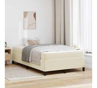 Teenpull Cream upholstered Bed Frame with Mattress, 120 x 200 cm, Wooden Slat Base, Breathable Fabric, Medium Firm Pocket Spring Support for Bedroom, Guest Room, restful Sleep and Daily Use