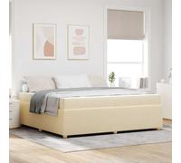 Teenpull Cream upholstered Bed Frame with Mattress, 200 x 200 cm Emperor Size, Wooden Slat Base, Breathable Fabric, Modern Bedroom Support for 2 Adults, 280 kg Load