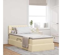 Teenpull Cream upholstered Storage Bed with Mattress 100 x 200 cm, LED Strip, Gas Lift Base, Adjustable headboard, underbed Storage, Engineered Wood Frame, USB Lighting, Bedroom Use