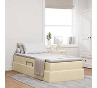 Teenpull Cream upholstered Storage Bed with Mattress, 100 x 200 cm Single Bed Frame, Metal Structure, Hydraulic Lift, underbed Storage, Bedroom Space Saving for Adult and Guest Rooms