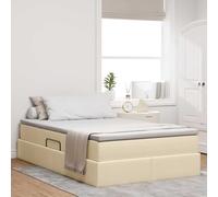 Teenpull Cream upholstered Storage Bed with Mattress, 120 x 190 cm, Metal Frame, Hydraulic Lift, slatted Base, Space Saving Bedroom Solution for Two, Durable Polyester Comfort and Organized Home