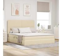Teenpull Cream upholstered Storage Bed with Mattress 160 x 200 cm, Metal Structure, Hydraulic Side Lift, headboard, Ample underbed Storage, Medium Firmness, Indoor Bedroom Use