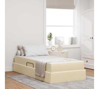 Teenpull Cream upholstered Storage Bed with Mattress, 90 x 190 cm, Metal Frame, Hydraulic Lift, slatted Base, Polyester, Space Saving Bedroom Platform, for Adult Guest Room Home Use