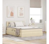 Teenpull Cream Upholstered Storage Bed with Mattress, LED Light Strips, Gas Lift Base, Adjustable Headboard, 140 x 190 cm, Wooden Frame, Space Saving Bedroom Setup