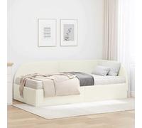 Teenpull Cream Velvet Corner Bed Frame with Mattress 2 Piece Set, Plywood Structure, Soft Touch Upholstered Headboard, 90 x 200 cm, Indoor Bedroom Guest Room Space Saving Support