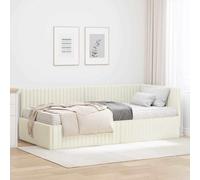 Teenpull Cream Velvet Corner Bed Frame with Mattress, 204 x 104 x 72 cm, Plywood Platform Support, upholstered headboard for Bedroom, Space Saving Indoor Comfort and Modern Rest