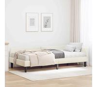 Teenpull Cream Velvet Corner Bed Frame with Mattress, 80 x 200 cm Single Small Bed, Plywood slats, upholstered headboard, Indoor Bedroom Support, Space-Saving Home Use