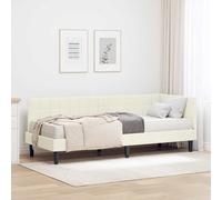 Teenpull Cream Velvet Corner Bed Frame with Mattress, Plywood Slat Base, Adjustable headboard, 204 x 84 x 72 cm, Single Size, Indoor Bedroom Support and Space Saving Comfort