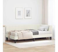 Teenpull Cream Velvet Corner Bed Frame with Mattress Set, 204 x 94 x 72 cm, Plywood Structure, Medium Foam Mattress, Bedroom Space Saving Lounge Seating for Guests and Small Rooms
