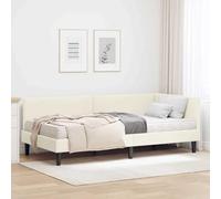 Teenpull Cream Velvet Corner Bed Frame with Mattress, Single Compact Platform Base, Plywood Structure, Wall Mounted headboard, Breathable Medium Firm Sleeping Support for Bedroom Use