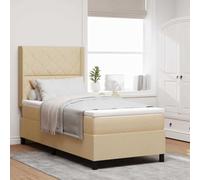 Teenpull Crema Box Spring Bed with upholstered headboard, Adjustable Height, Medium Firmness Pocket Spring Mattress, 100 x 200 cm, Wooden Frame for Indoor Bedroom Comfort and Support